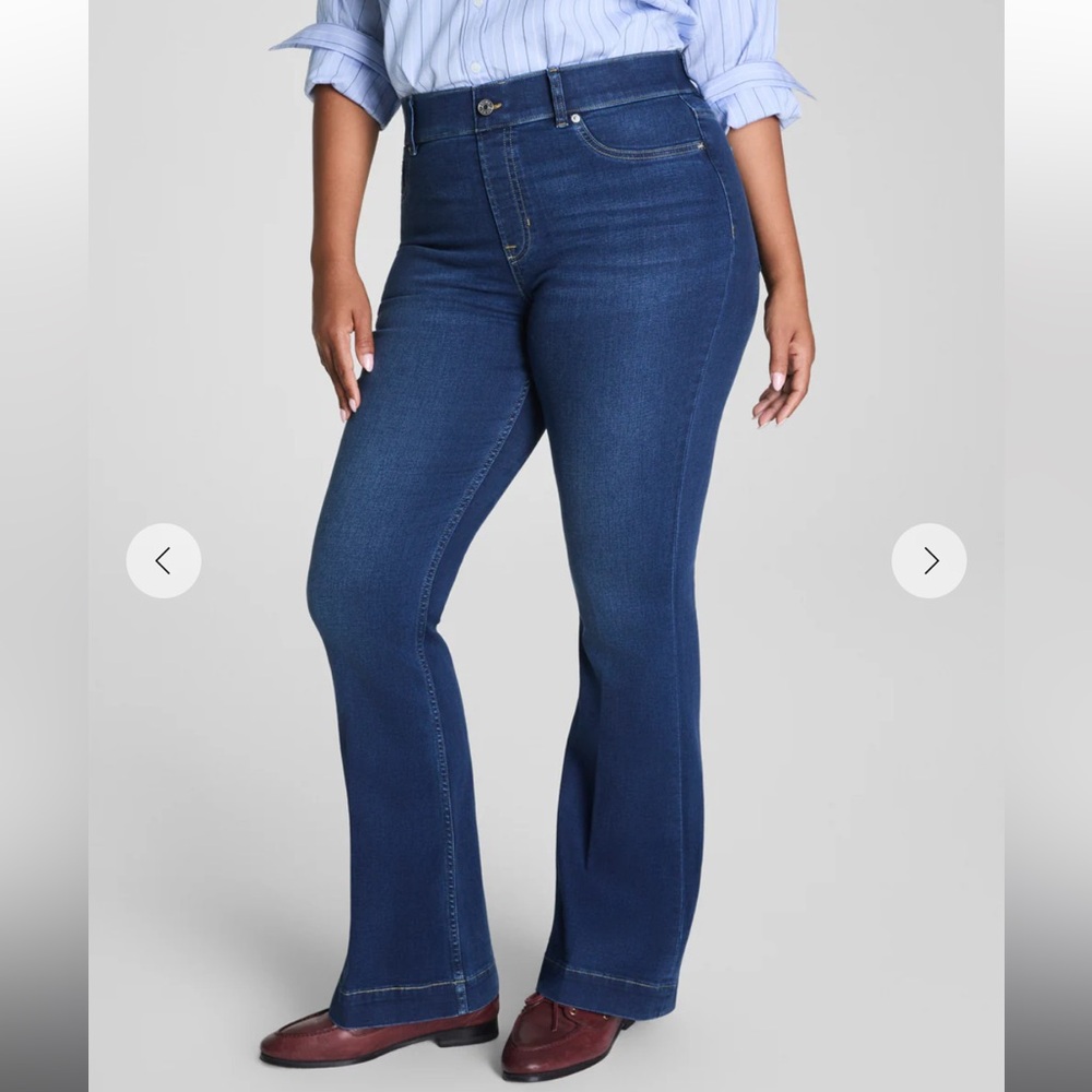 Spanx High Rise Flare Jeans Tummy Control Women 1X Petite Midnight Shade Blue